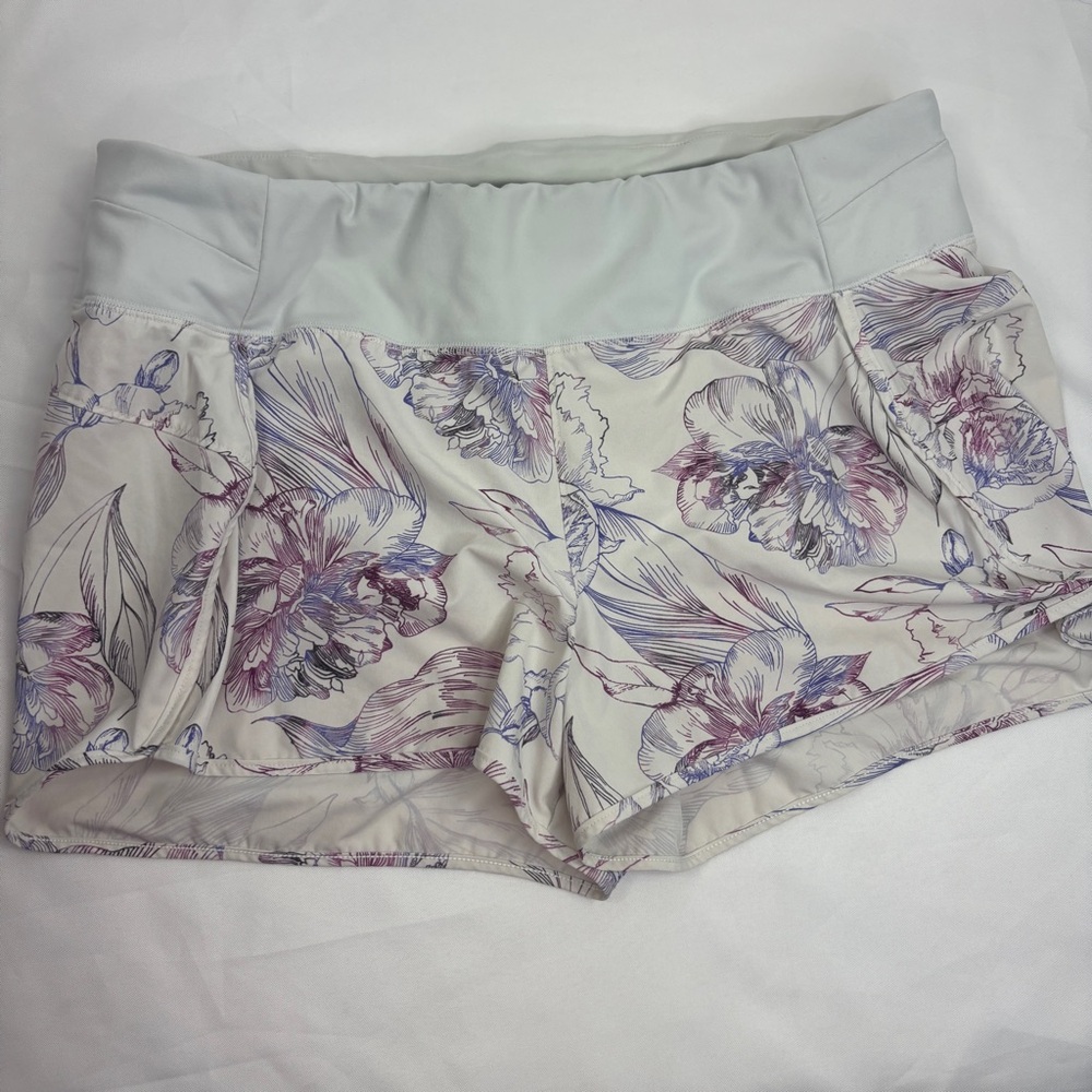 CALIA Infinity Run Mid Rise Floral White Purple Running Shorts Womens XL